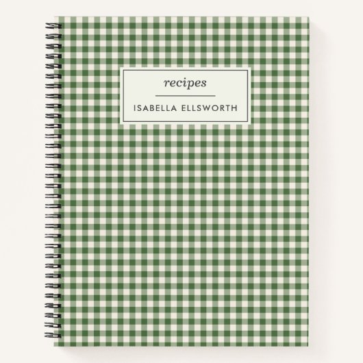 Cute Retro Green Gingham Pset Personalized Recipe Notitieboek (Voorkant)