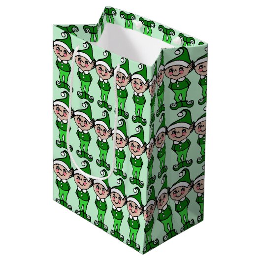 Cute Retro Green Kerstmis Elf Gift Bag Medium Cadeauzakje (Voorkant Gekanteld)