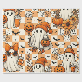 Cute Retro Halloween Geesten Inpakpapier