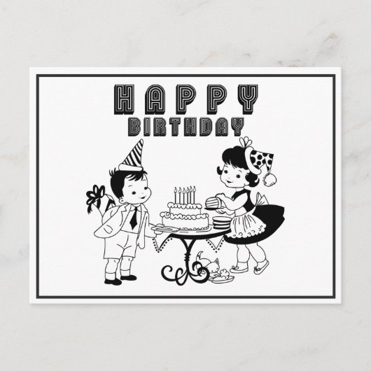 Cute  Retro Happy Birthday Briefkaart (Voorkant)