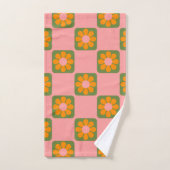 Cute Retro Hippie Fleur Checkerboard Rose Vert  (Serviette à main)