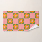 Cute Retro Hippie Flower Checkerboard Roze Groen Bad Handdoek (Handdoek)