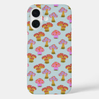 Cute Retro Hippie-paddenstoel Patroon in Pastel Bl