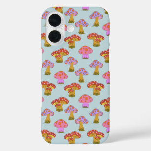 Cute Retro Hippie-paddenstoel Patroon in Pastel Bl iPhone 16 Hoesje