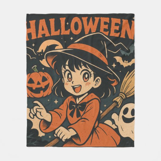 Cute retro Japanese cartoon Halloween Fleece Deken (Voorkant)