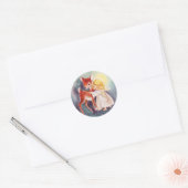 Cute Retro kerstengel meisje met Deer Ronde Sticker (Envelop)
