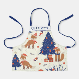 Cute Retro Kerstmis Fox Kinder op maat Schort