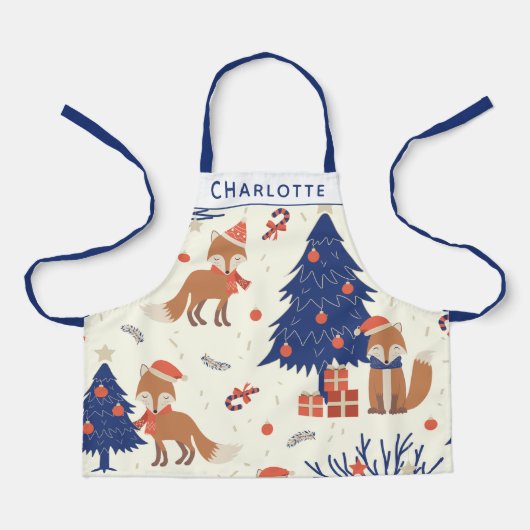 Cute Retro Kerstmis Fox Kinder op maat Schort (Voorkant)