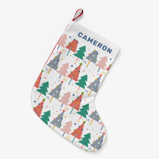 Cute Retro Kerstmis Pattern Personalized Kleine Kerstsok (Voorkant (Hangend))