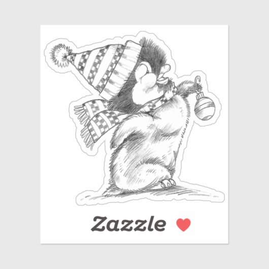 Cute Retro Kerstpinguïn met Pet en scarf Sticker (Vel)