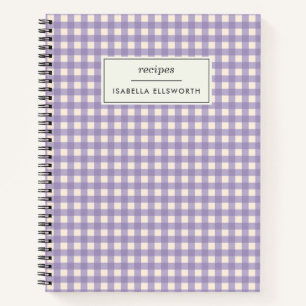 Cute Retro Lila Gingham Pset Personalized Recipe Notitieboek