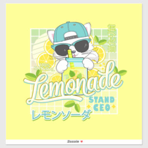 Cute Retro limonade stand CEO Anime Cat Sticker