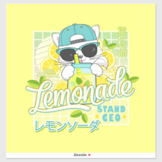 Cute Retro limonade stand CEO Anime Cat Sticker