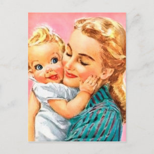 Cute retro Mam en Baby Feestdagenkaart
