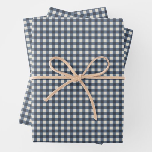 Cute Retro Navy Gingham Pset Pattern Inpakpapier Vel (In situ)