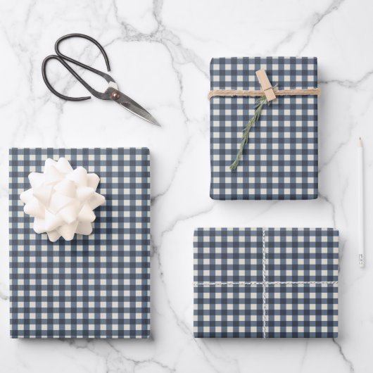 Cute Retro Navy Gingham Pset Pattern Inpakpapier Vel (Voorkant)