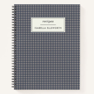Cute Retro Navy Gingham Pset Personalized Recipe Notitieboek