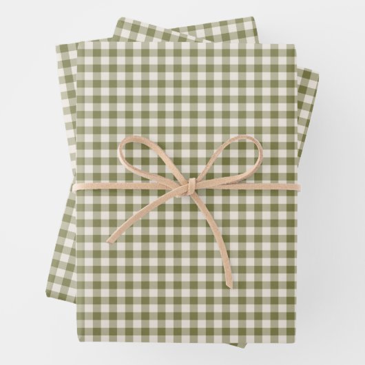 Cute Retro Olive Green Gingham Pset Pattern Inpakpapier Vel (In situ)
