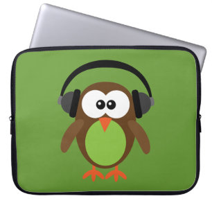 Cute Retro Owl DJ met hoofdtelefoon Laptop Sleeve
