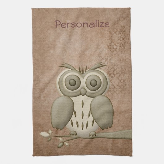 Cute Retro Owl Personalized Kitchen Towel Theedoek (Verticaal)