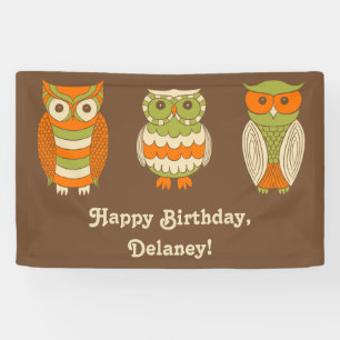 Cute Retro Owls Brown gepersonaliseerd Spandoek