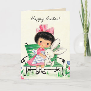 Cute retro  Paasmeisje bericht toevoegen Feestdagen Kaart