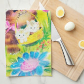 Cute retro  Pasen kattenfeest Theedoek (Quarter Fold)