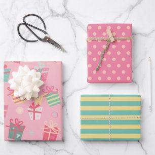 Cute Retro Pink Cadeaus Holiday Kerstmis Inpakpapier Vel