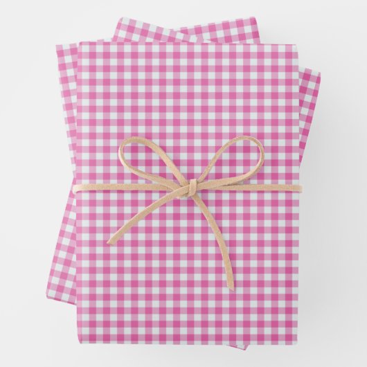 Cute Retro Pink Gingham Pset Pattern Inpakpapier Vel (In situ)