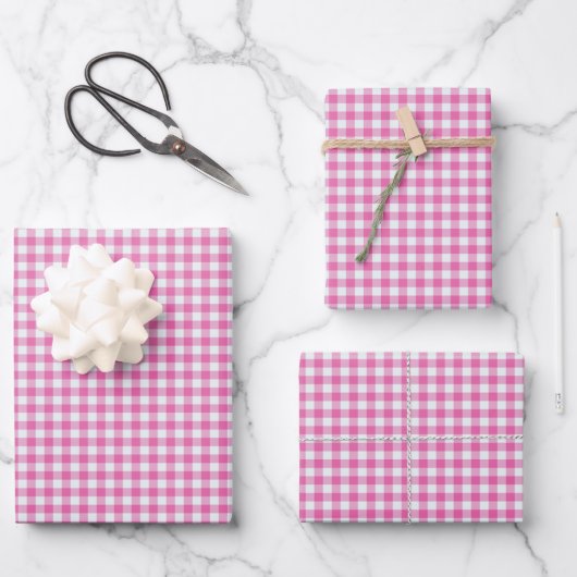Cute Retro Pink Gingham Pset Pattern Inpakpapier Vel (Voorkant)