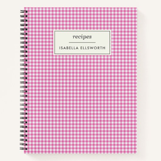 Cute Retro Pink Gingham Pset Personalized Recipe Notitieboek (Voorkant)