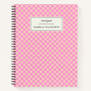 Cute Retro Pink Gingham Pset Personalized Recipe Notitieboek