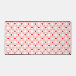 Cute Retro Pink Heart Gingham Plaid pattern Bureaumat