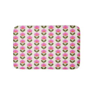 Cute Retro Pink Scandinavian Flower Art Patroon Badmat