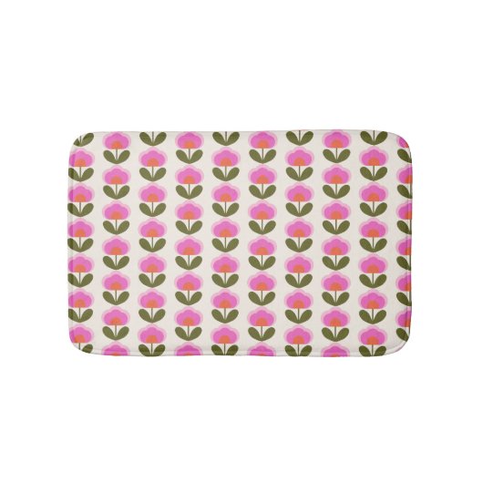 Cute Retro Pink Scandinavian Flower Art Patroon Badmat (Voorkant)