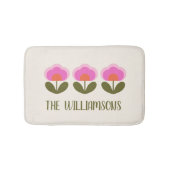 Cute Retro Pink Scandinavian Flower Personalized Badmat (Voorkant)