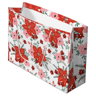 Cute Retro Poinsettia Flower Pattern Kerstmis Groot Cadeauzakje