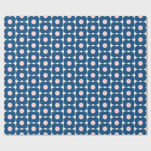 Cute Retro Pop Flower Pattern | Blauw en roze Cadeaupapier (Vlak)