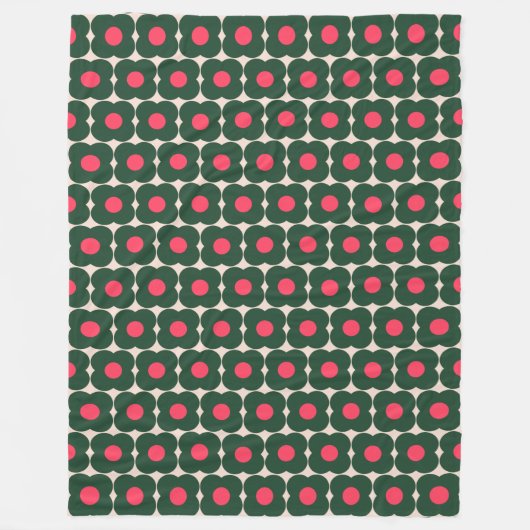 Cute Retro Pop Flower Pattern | Kerstgroen Fleece Deken (Voorkant)