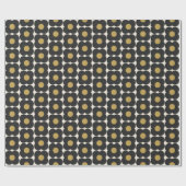 Cute Retro Pop Flower Pattern | Zwart en goud Cadeaupapier (Vlak)