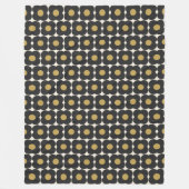Cute Retro Pop Flower Pattern | Zwart en goud Fleece Deken (Voorkant)