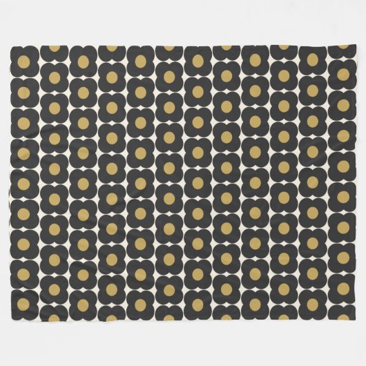 Cute Retro Pop Flower Pattern | Zwart en goud Fleece Deken (Voorkant (Horizontaal))