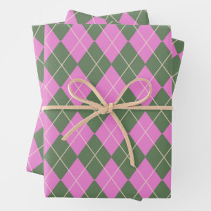 Cute Retro Preppy roze en Green Argyle Pattern Inpakpapier Vel