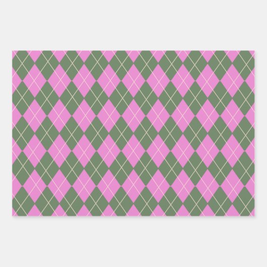 Cute Retro Preppy roze en Green Argyle Pattern Inpakpapier Vel (Voorkant)