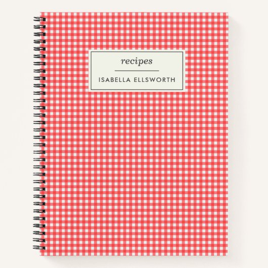Cute Retro Red Gingham Pset Personalized Recipe Notitieboek (Voorkant)
