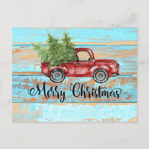 Cute Retro Red Truck Land Kerstmis Briefkaart