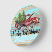 Cute Retro Red Truck Land Kerstmis Ronde Klok (Hoek)