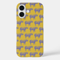 Cute Retro Rhino Rhinoceros Pattern Yellow Paars
