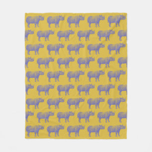 Cute Retro Rhino Rhinoceros Pattern Yellow Paars Fleece Deken