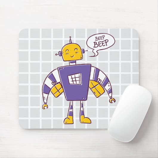 Cute Retro Robot "Beep Beep" Grid Muismat (Met muis)